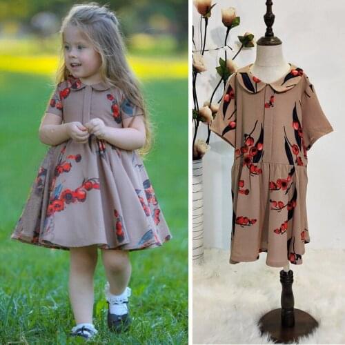 Kids Girls Short Sleeve Long Dress Summer Modest Fashion Casual Muslim Dress Robe Cherry Printed Dubai Pakistan Malay Dress New