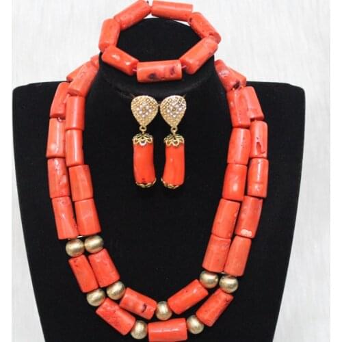 Dudo 13mm 22 Inches Africa Set Coral Beads Nigeria Jewelry Necklace Set With Bracelet and Earrings 2021