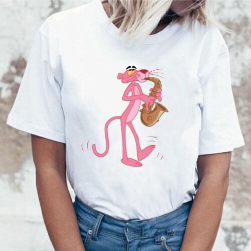 Ulzzang Pink Panther Graphic t-shirt Ladies Funny t shirt Harajuku Kawaii Clothing Womens Tops Animal Print tees 90s Streetwear