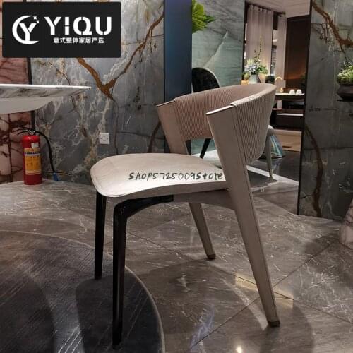 Italian style light luxury dining chair home designer chair restaurant coffee chair leather back chair solid wood makeup chair
