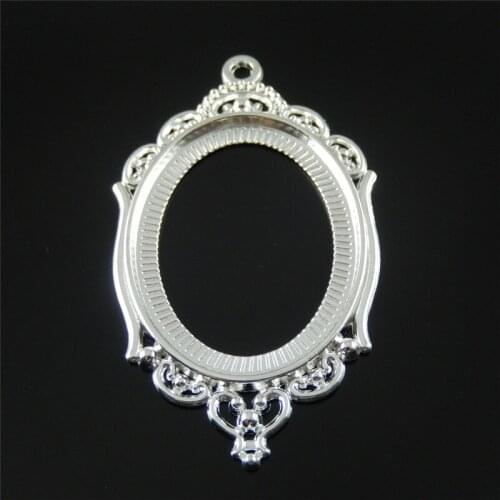 JulieWang 3PCS Mini Charm Alloy Retro Silver Plated Cameo Setting fit Oval 40*30mm Cabochon Pendant Charms Handmade Hanging Tops