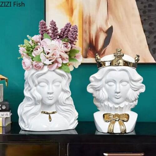 King and Queen Ceramic Storage Jar Candy Cans Porcelain Vase Flower Pots Decorative Flower Arrangement Multifunction Ornaments