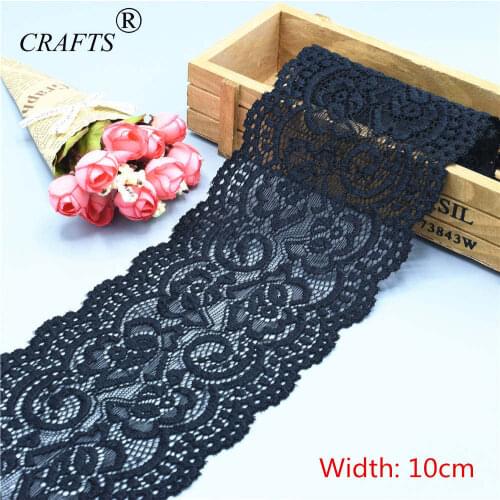 10cm wide beautiful black stretch lace ribbon 2 yard decorative DIY sewing underwear dress