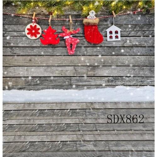 LB Polyester & Vinyl Christmas Reindeer ornaments Snowflake Socks Wood Board Backgrounds For Photo Studio Photography Backdrops