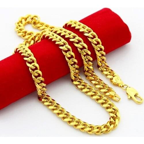 Hot Sale 24K Yellow Gold Color Jewelry Link Chains Necklace for Men Women Luxury Hiphop Party Jewelry Accessories High Quality