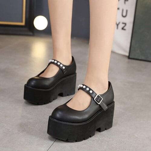 Small leather shoes women spring models Mary Jane shoes womens Japanese high heels retro platform shoes women plus big size