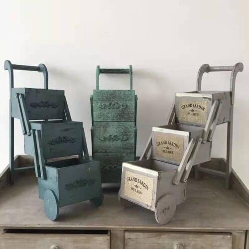 American Style Country Made Solid Wood Mini Cart Garden Groceries Meat Flowerpot Flower Ladder Window Tabletop Display