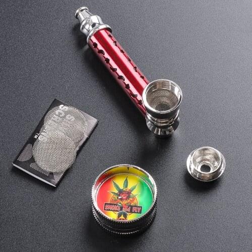Fashion Metal smoking weed pipes + mini grinder+5 screens+retail package 4colors H023