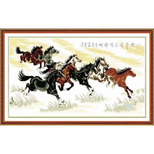 Eight steeds picture(1) cross stitch kit Chinese counted stamped 14ct 11ct hand embroidery DIY handmade needlework supplies bag