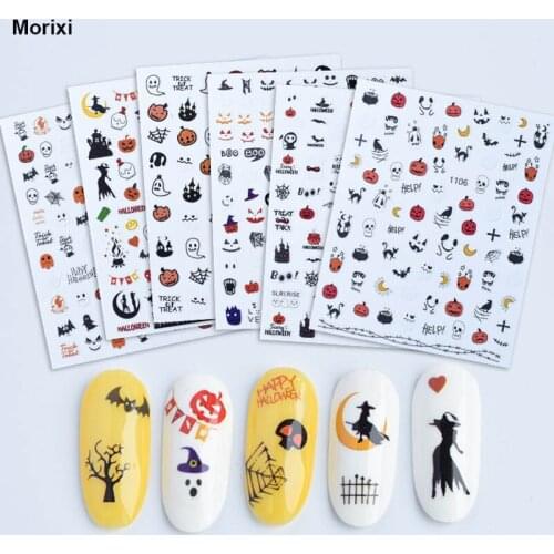 Halloween nail art sticker for women manicure accessories face body tattoo paper pumpkin ghost slider nail decal YJ041