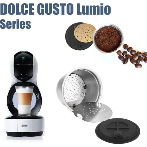 Stainless Steel Refillable Coffee Capsules Reusable Coffee Pod Filter with Brush Spoon for DOLCE GUSTO LUMIO EDG