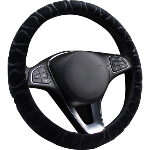 Three-Dimensional Embossed Plush Car Steering Wheel Braid Cover Wrap Suitable For 37-38CM/14.5"-15" M Size Hand Bar Protecter