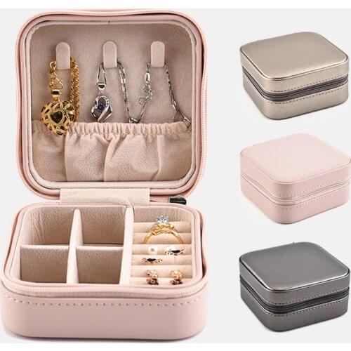 Small size Jewelry Organizer Display Travel Jewelry Case Boxes Portable cosmetic Zipper Leather Storage Jewelry Box