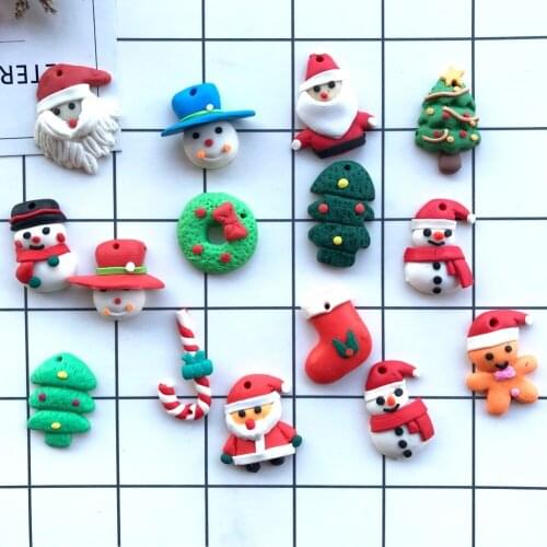 Polymer clay Flat back Santa Claus tree earring charms resin necklace pendant keychain charms for Christmas DIY decoration