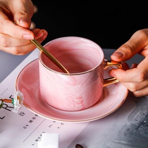 Gray/pink Marble Coffee Cup Saucers European Small Luxurious Ceramics Afternoon Tea Scented Tea Black Tea Originality Tea Set