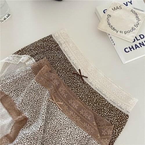 Wriufred Ice silk leopard panties floral mid-waist underwear comfortable and refreshing underpants breathable briefs