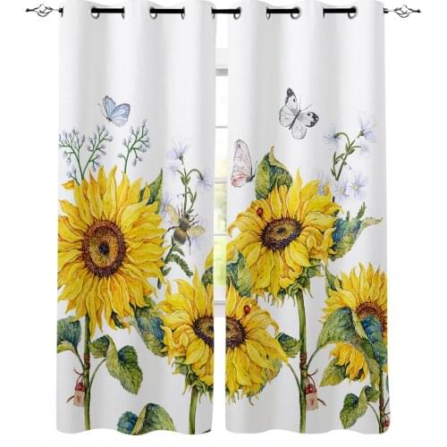 Sunflower Flower Butterfly White Curtains for Kids Children Boys Girls Room Living Room Window Drapes Curtain Window Treatments