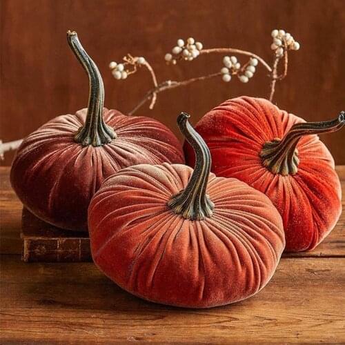 Cute Small Handmade Velvet Pumpkins Pillow Decor Soft Stuffed Pumpkin Exquisite Artificial Pumpkin Foam Simulated Pumpkins 4.3"