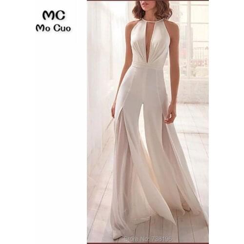 Sexy Halter 2021 Jumpsuit Evening Dresses Long Sleveless Womens Evening Dress Chiffon Prom Gown New Arrival