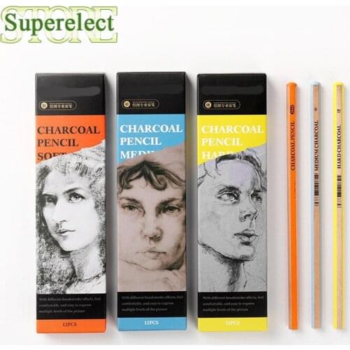 Student Special Authentic Charcoal Soft Medium Hard Art Sketch Sketch Pen Soft Student Soft Black Charcoal Art Supplies 14Pcs