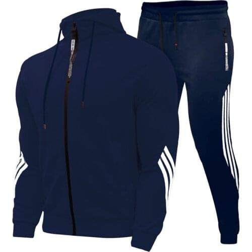 2021 Spring Autumn Logo Custom Hooded Sports Suit Mens Brand Design High End Baseball Uniform Zipper Mens Two piece Suit