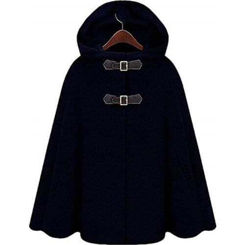 Womens Cute Batwing-Sleeve Hooded Wool Baggy Poncho Cape Cardigans Outwear