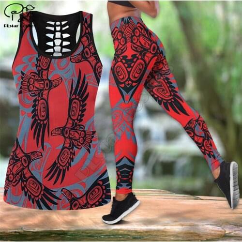 PLstar Cosmos Women for girl Workout Pants Eagle 3D Printed Hollow Tanktop sexy Yoga Suit Fitness Soft Legging drop shipping