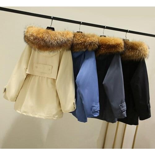 New Winter Large Natural Fur Hooded Down Jacket Women 90% White Duck Down Coat Female Thick Warm Snow Parkas Outerwear