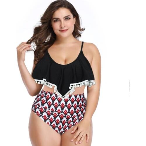 2020 Newest Style Fashion Crop Top Ruffle Split Swimsuit Bikini Large Size Sexy Backless High Waist Two Piece Swimsuit For Women