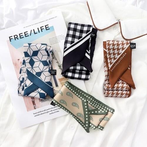 2021 New Summer Scarf Geometric Headband French Vintage Ribbon Thin Tie Bag Web Celebrity Thin Style For Women