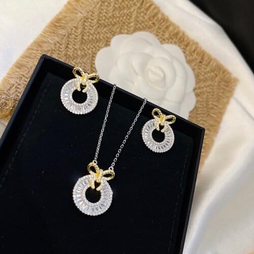 New Hot Sale Silver Color Fashion Jewelry Sets Cubic Zircon Statement Necklace & Earrings Rings Wedding Jewelry for Women Gift