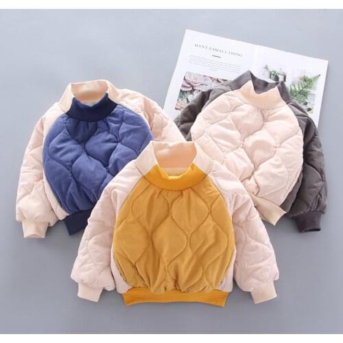 Winter Fashion Children Clothes Thicken Plus Velvet Baby Boys Girls Fashion Patchwork Keep Warm Kids Coats Casual Top T-Shirt