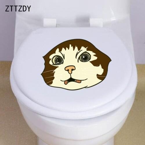 ZTTZDY 24.7*17.9CM Personality Cat Head Home Room Wall Decor Toilet Seat Sticker T3-0366