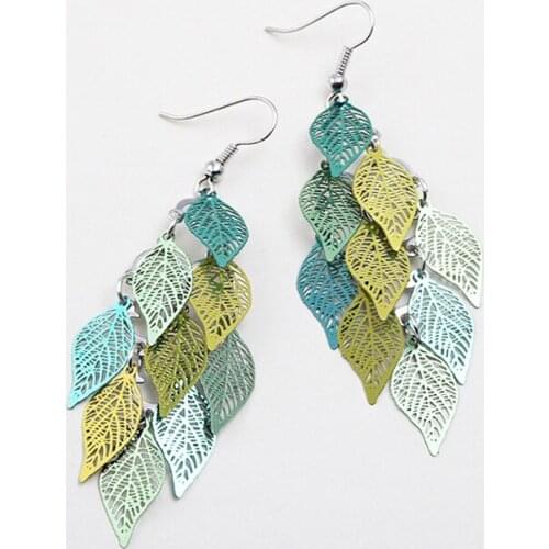 1 Pair Fashion Bohemian Hollow Leaves Tassel Dorp Earrings Long Dangle Earring Ladies Charm Jewelry for Women Ladies Female