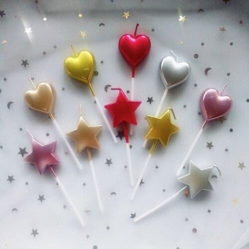 1pc Birthday Candle Mental Color Flame Cake Topper Birthday Candle Twist Spiral Candles Heart Star Romantic Cake Decoration Tool