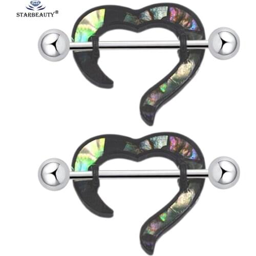 2pcs/lot Fantasy Shell Open Heart Nipple Ring Barbell Stainless Steel 14G Nipple Piercing Jewelry Helix Earrings for Women Lady