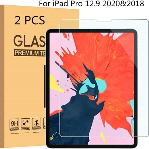 2PCS Screen Protector for iPad Pro 12.9 4th Generation 2020 Anti Shock Clear Tempered Glass Screen for ipad 12.9 2018