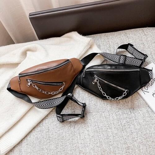 2021 Tend Casual PU Leather Chest Bag Female Waist Bag Zipper Fanny Packs Phone Bum Belt Chain Bag Women Multi-Pockets Crossbody