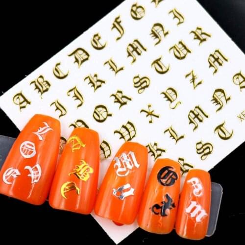 5Sheet/set Mixed 3D Letter Nail Stickers Irregular Old English Alphabet Decal DIY Self-adhesive Various Lasting Nail Accesoires