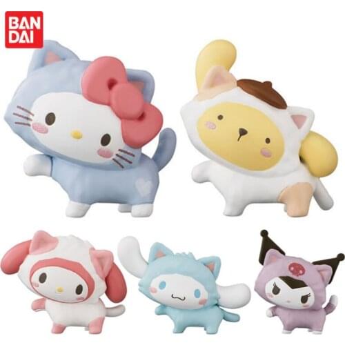 5pcs 5cm BANDAI Mymelody Kuromi HelloKt Cinnamoroll Pompom Purin Parade Character Modeling Series Ornaments In Stock