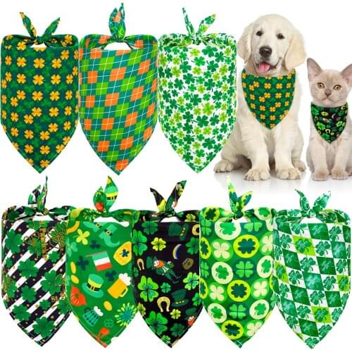 50pcs St. Patricks Day Pet Accessories Dog Bandana Polyester Pet Dog Cat Bandanas Scarf Small Dogs Cats Puppy Bandanas Bibs