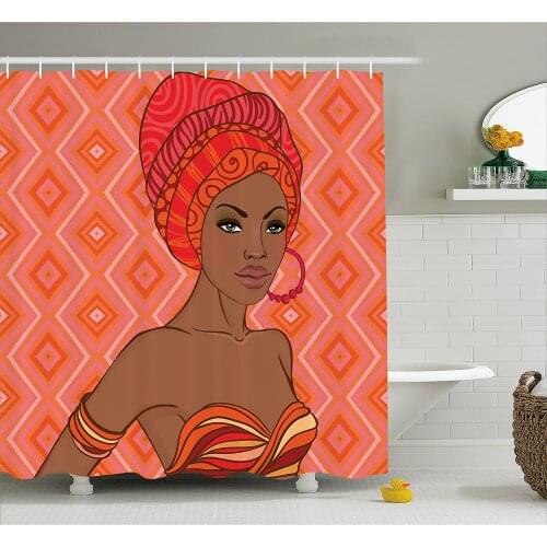 Afro Shower Curtain Portrait of African Woman in Ethnic Dress Zulu Elegance Tribal Graphic Print Waterproof Curtains Home Decor