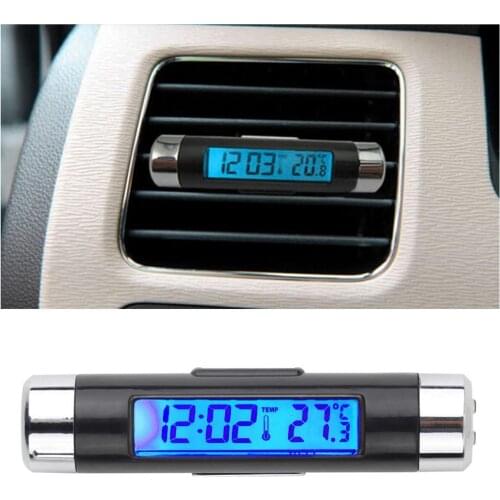 2 in 1 Car Auto Thermometer Clock Calendar LCD Digital Display Screen Digital Blue Back Light Automotive Accessories
