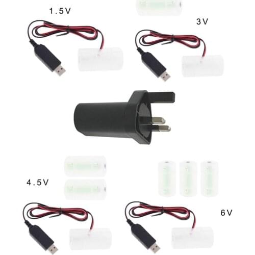 UK Plug Power Supply USB Adapter C Size LR14 Batteries 1.5V 3V 4.5V 6V Converter G32B