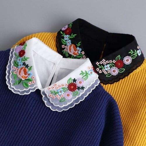 New Women Cotton Lace Fake Collar Blouse Vintage Detachable Collar Womens Shirt False Tie Lapel Blouse Top Tie for Women