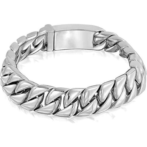 12mm Wide Heavy Punk Rock Mens Women Cuban Curb Link Bracelet Hiphop Shiny Stainless Steel Bike Biker Bangle Jewelry 18cm-22cm