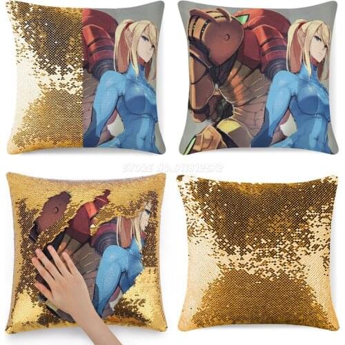 Metroid Sequin Pillowcase Glitter Pillow Case for Sofa Decorative Party Metroid Samus Samus Zero Samus Zer Zero Nintendo Videoga