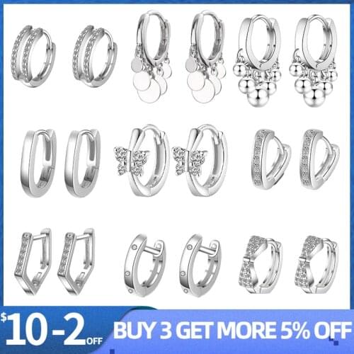 Pandach 100% Real 925 Sterling Silver 14 Style Crystal Circle Earring For Women Making Jewelry Gift Wedding Party Engagement