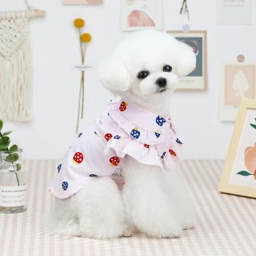 Dog Yellow Pink Home Casual Shirt T-shirt Mushroom Printing Skin-friendly Cotton Button Design Ruffled Pet Vest for Summer