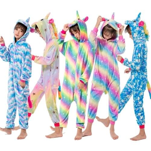 4 6 8 10 12Years Children Flannel Kigurumi Sleepwear Baby Nighties Kids Oneies Unicorn Pjs Boys Pijamas Girls Pajamas